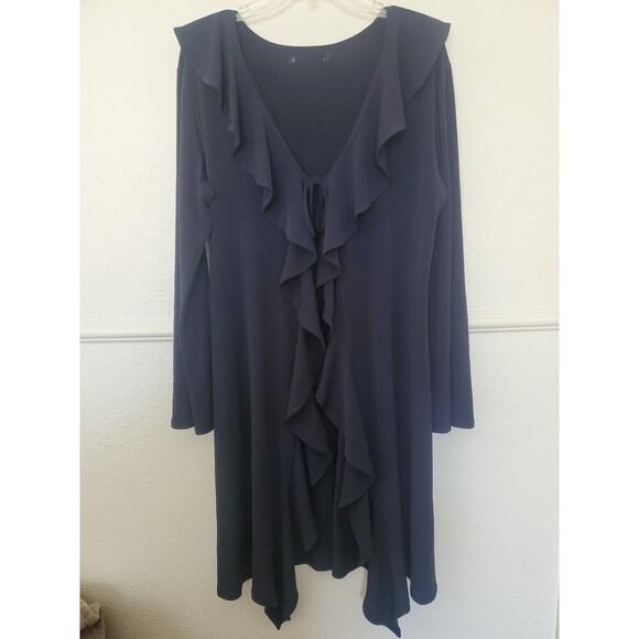 Ruffle Duster Sweater Cardigan Long Tie Front Jacket Women Sz L - Picture 1 of 16